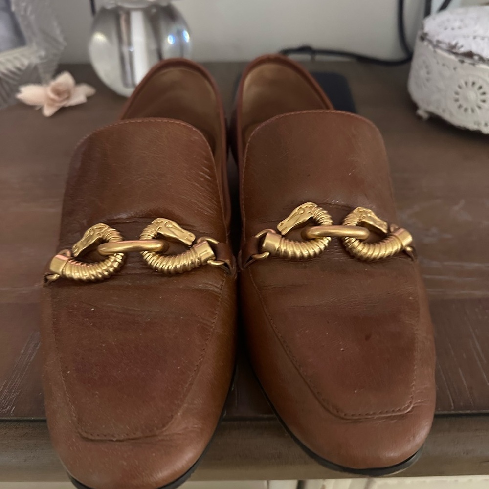 Tory Burch Brown and Gold Leather Loafers